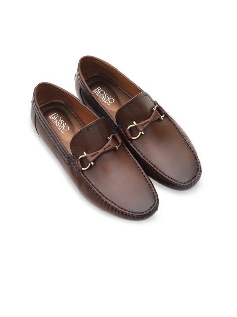

ROSSO BRUNELLO Men Coffee Brown Brown Solid Leather Formal Loafers