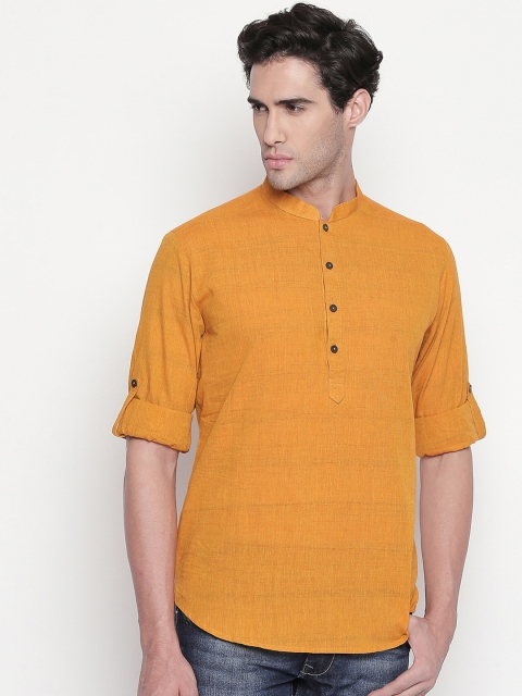 

indus route by Pantaloons Men Mustard Yellow Solid Straight Kurta
