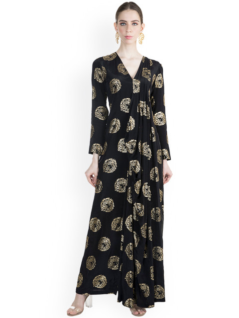 

Pernia Pop-Up Shop By MASABA X GOT Black & Gold-Toned Ready To Wear Gown Saree
