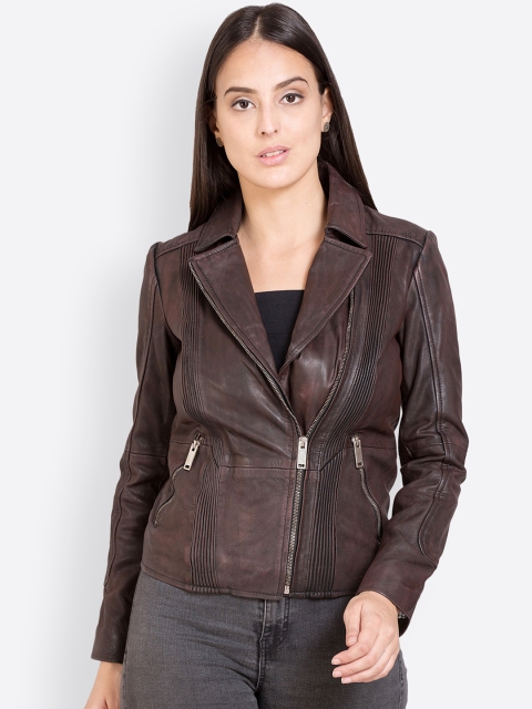 

Justanned Women Burgundy Solid Leather Jacket
