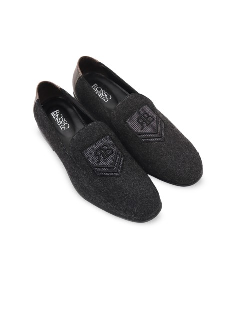 

ROSSO BRUNELLO Men Grey Solid Suede Formal Loafers