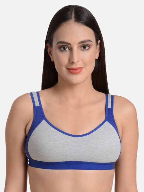 

mod & shy Grey & Blue Colourblocked Non-Wired Non Padded T-shirt Bra MS146