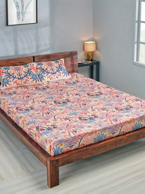 

Chumbak Pink & Yellow Floral 210 TC Cotton 1 King Bedsheet with 2 Pillow Covers