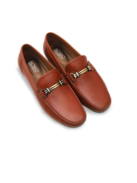 

ROSSO BRUNELLO Men Tan Brown Solid Italian Leather Semiformal Loafers