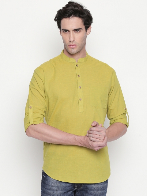 

indus route by Pantaloons Men Lime Green Solid Straight Kurta