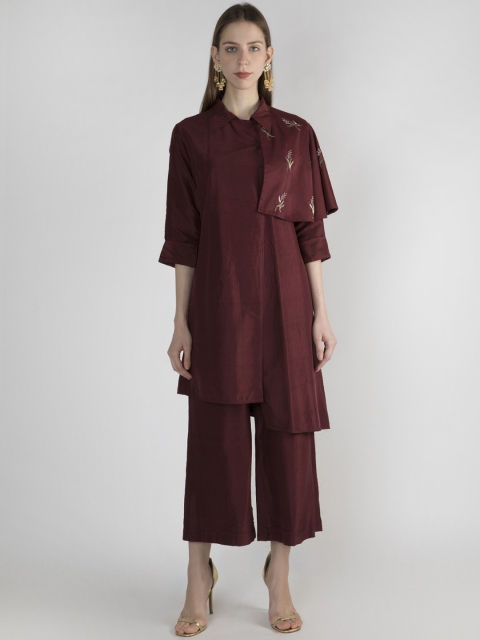 

Pernia Pop-Up Shop By PRIYANKA SINGH Women Maroon Solid Coat with Trousers