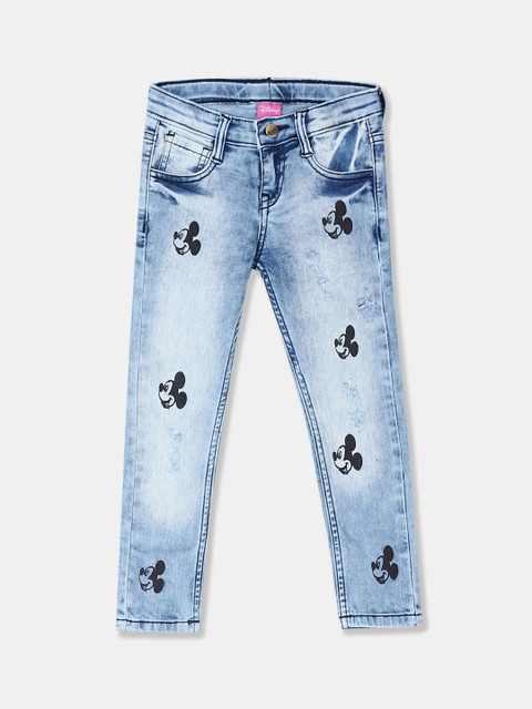

Colt Girls Blue Regular Fit Mid-Rise Mickey Mouse Clean Look Stretchable Jeans