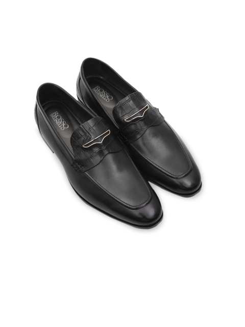 

ROSSO BRUNELLO Men Black Solid Leather Formal Loafers