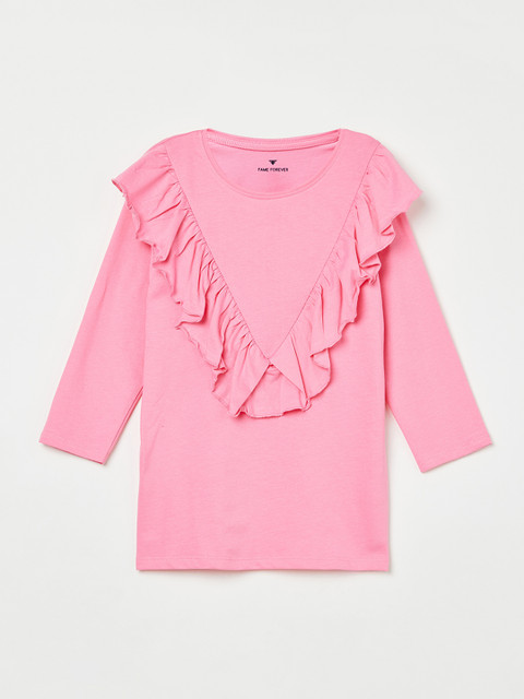 

Fame Forever by Lifestyle Girls Pink Solid Ruffled Top