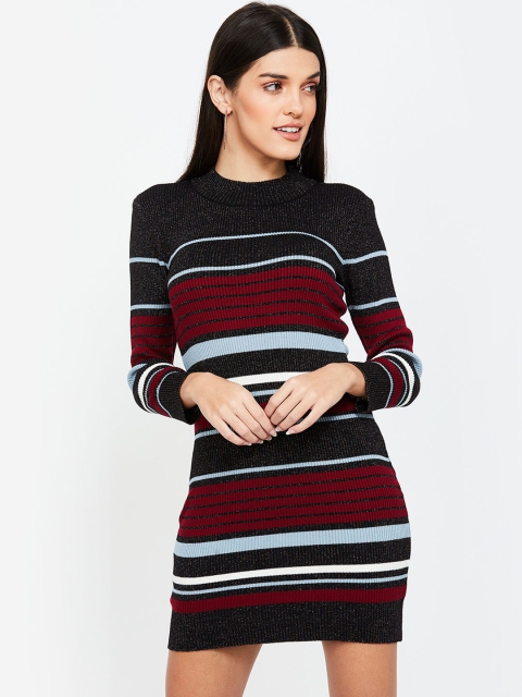 

Ginger by Lifestyle Women Black Striped Sweater Dress
