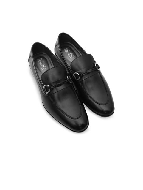 

ROSSO BRUNELLO Men Black Solid Italian Leather Formal Loafers