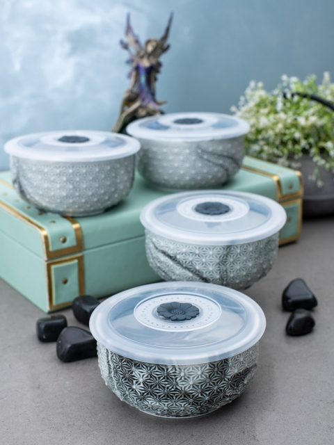 

White Gold Set of 4 Grey Printed Airtight Porcelain Food Containers
