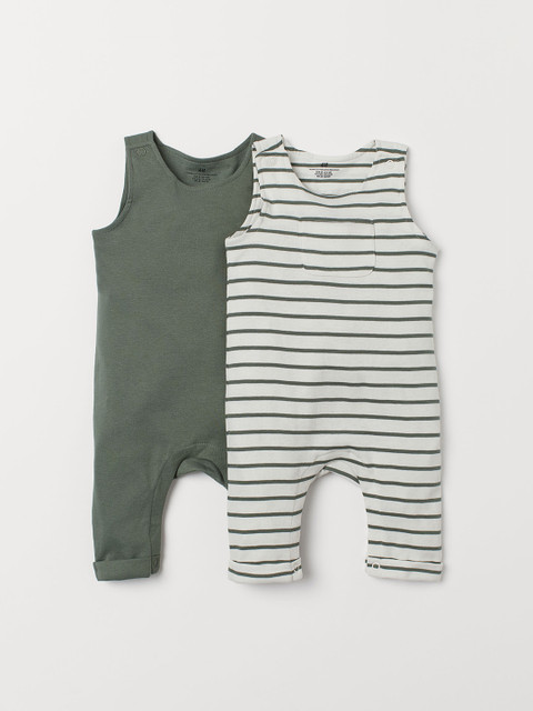 

H&M Infants 2-Pack Sleeveless Romper Suits, Green