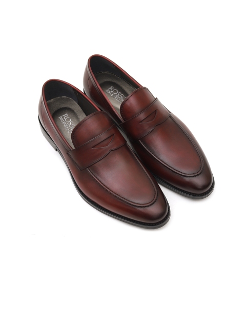 

ROSSO BRUNELLO Men Burgundy Solid Leather Formal Loafers