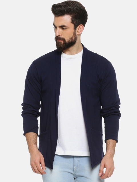 

Campus Sutra Men Navy Blue Solid Open Front Shrug