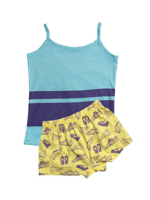 

You Got Plan B Girls Blue & Yellow Printed Camisole Top & Briefs