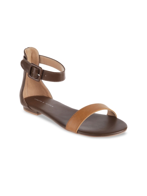 

LEMON & PEPPER Women Brown Colourblocked Mid-Top Open Toe Flats