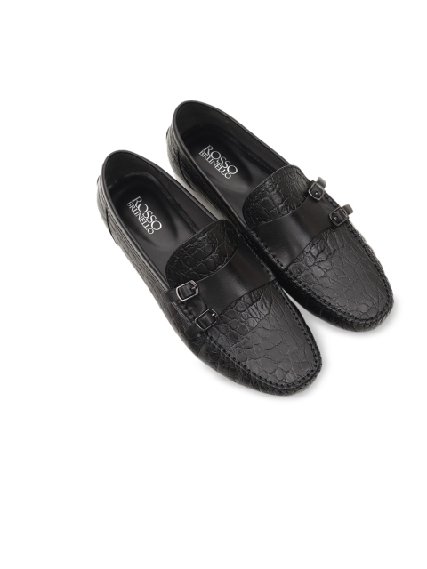 

ROSSO BRUNELLO Men Black Textured Leather Formal Monks