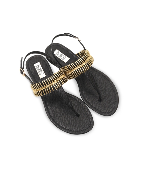 

ROSSO BRUNELLO Women Black Embellished Open Toe Flats