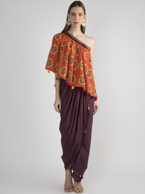 

Pernia Pop-Up Shop By PRIYANKA SINGH Women Orange & Brown Printed Top with Skirt