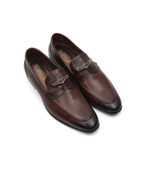 

ROSSO BRUNELLO Men Coffee Brown Brown Solid Leather Formal Loafers
