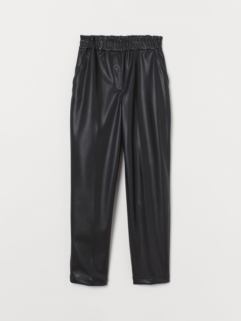 

H&M Women Black Solid Paper Bag Trousers