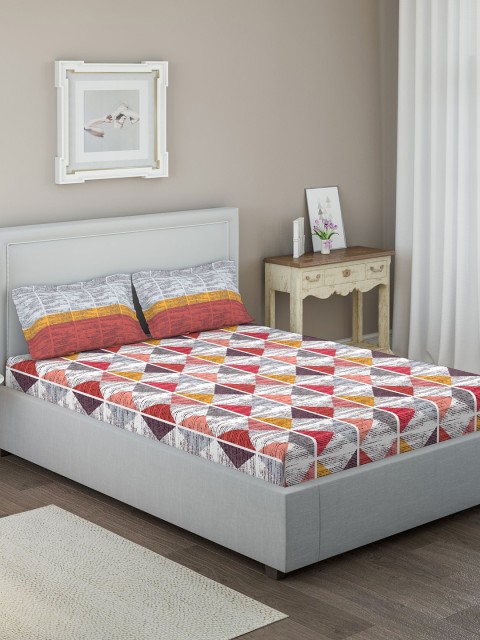 

DDecor Multicoloured Geometric 144 TC Cotton 1 Queen Bedsheet with 2 Pillow Covers, Multi