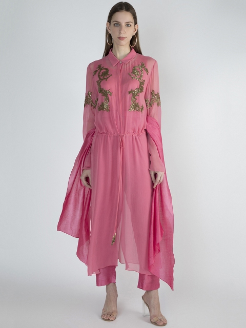 

Pernia Pop-Up Shop By Rocky Star Women Pink Solid Kurta with Trousers & Dupatta