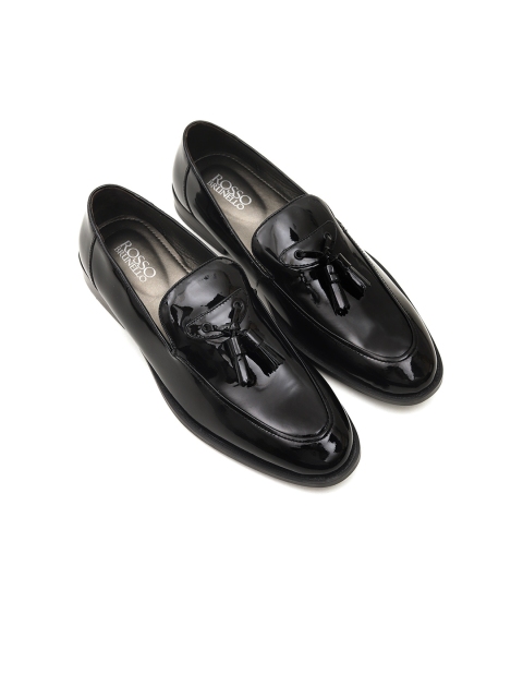 

ROSSO BRUNELLO Men Black Solid Leather Formal Loafers