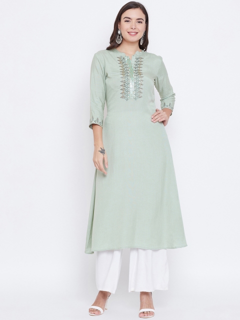 

Prakhya Women Green Yoke Design A-Line Kurta