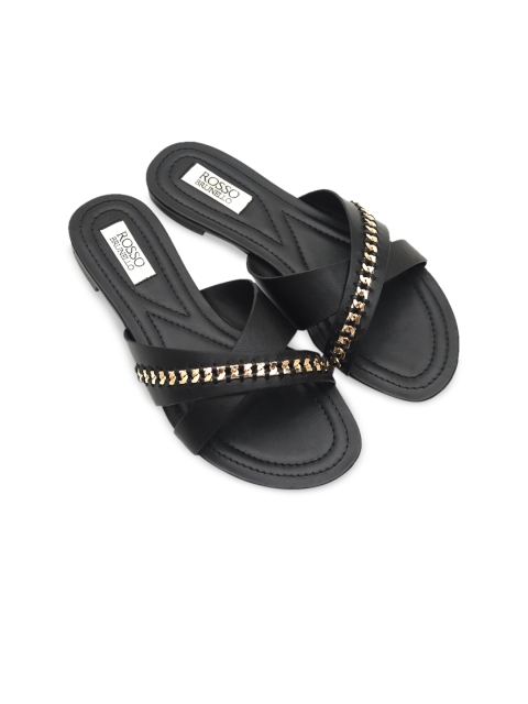 

ROSSO BRUNELLO Women Black Embellished Open Toe Flats
