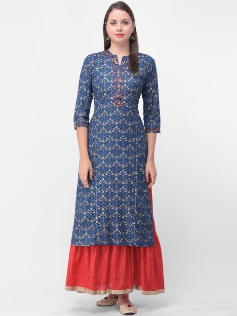 

aayusika Women Blue & Red Printed Kurta with Skirt