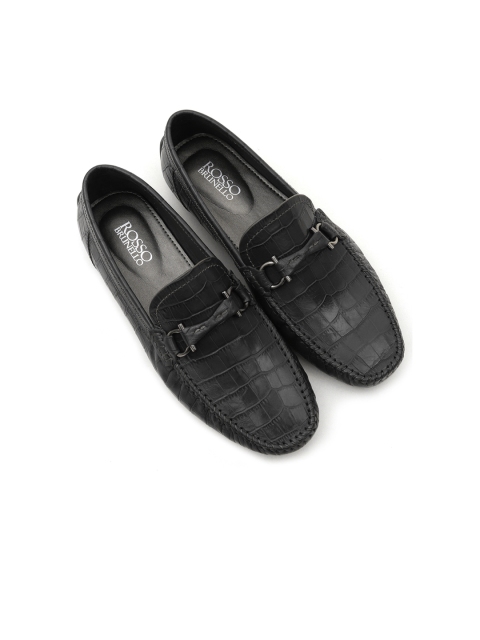 

ROSSO BRUNELLO Men Black Textured Leather Formal Loafers