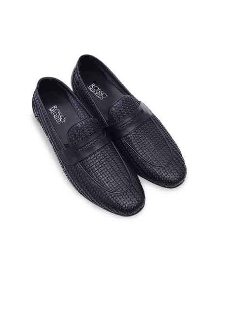 

ROSSO BRUNELLO Men Navy Blue Textured Italian Leather Formal Loafers