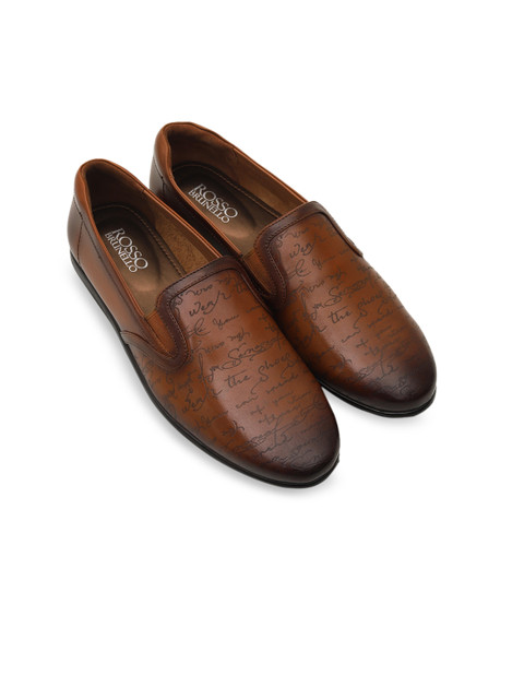 

ROSSO BRUNELLO Men Tan Brown Textured Leather Formal Loafers