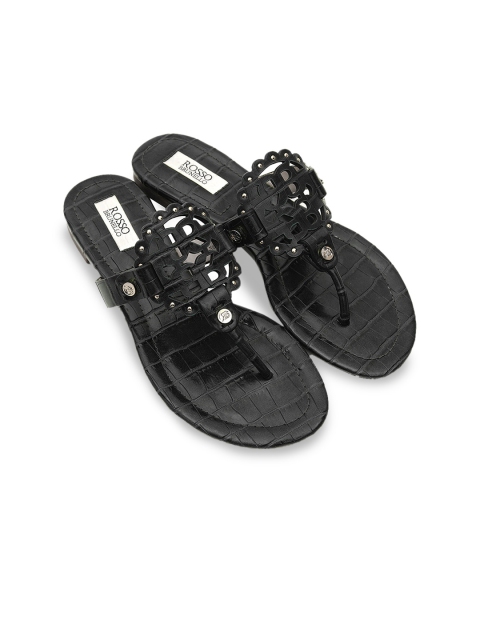 

ROSSO BRUNELLO Women Black Embellished Open Toe Flats