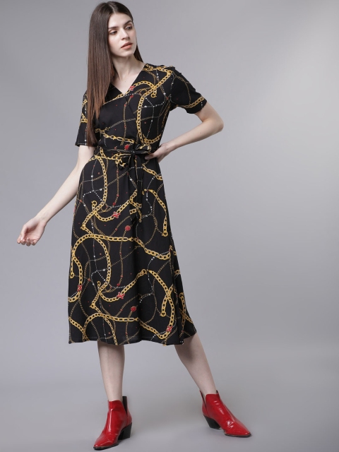 

Tokyo Talkies Women Black & Red Printed Wrap Dress