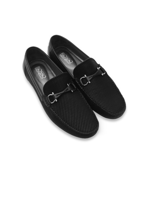 

ROSSO BRUNELLO Men Black Textured Leather Formal Loafers