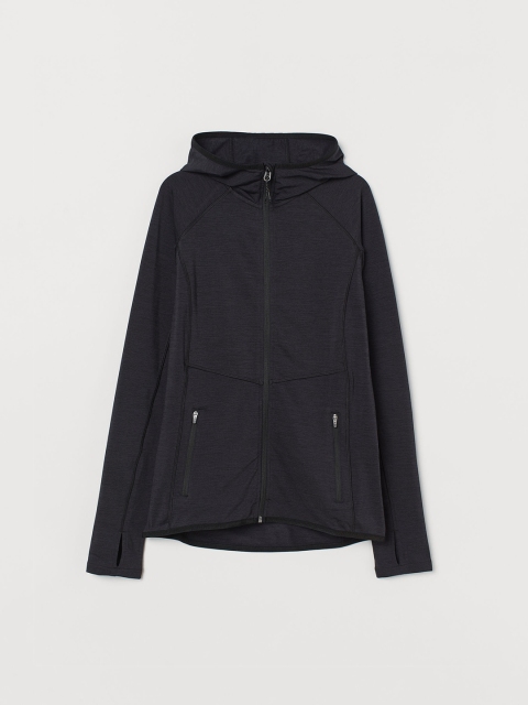 

H&M Women Black Solid Hooded Fleece Jacket