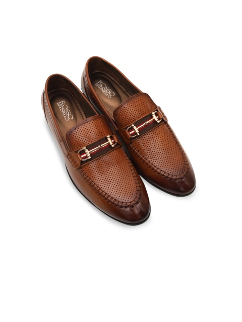 

ROSSO BRUNELLO Men Tan Brown Textured Leather Formal Loafers