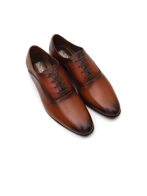 

ROSSO BRUNELLO Men Tan Brown Textured Leather Formal Oxfords