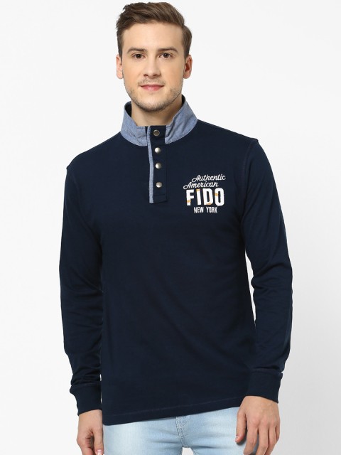 

FIDO DIDO Men Navy Blue Printed High Neck T-shirt
