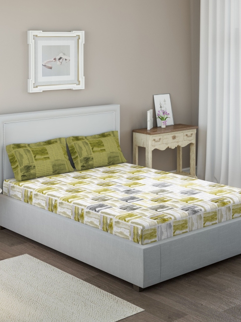 

DDecor Green & Off-White Abstract 144 TC Cotton 1 Queen Bedsheet with 2 Pillow Covers
