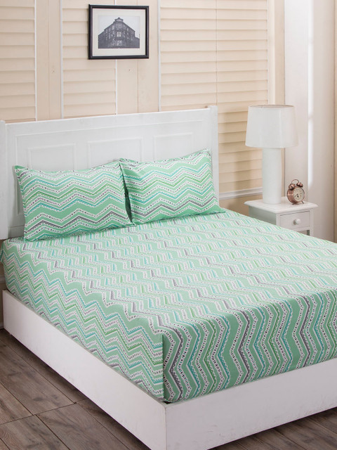 

MASPAR Green Abstract 210 TC Cotton 1 Queen Bedsheet with 2 Pillow Covers
