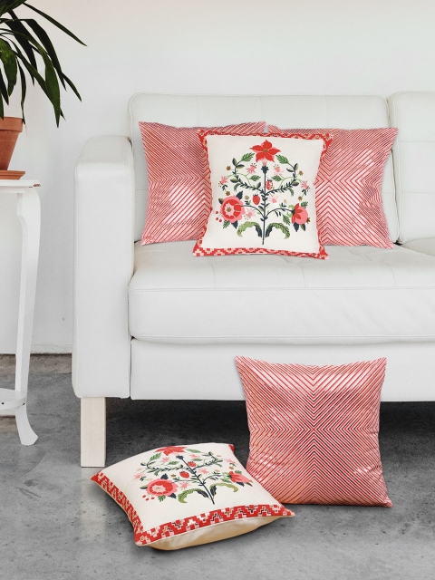 

Chumbak Pink Set of 5 Floral Square Cushion Covers