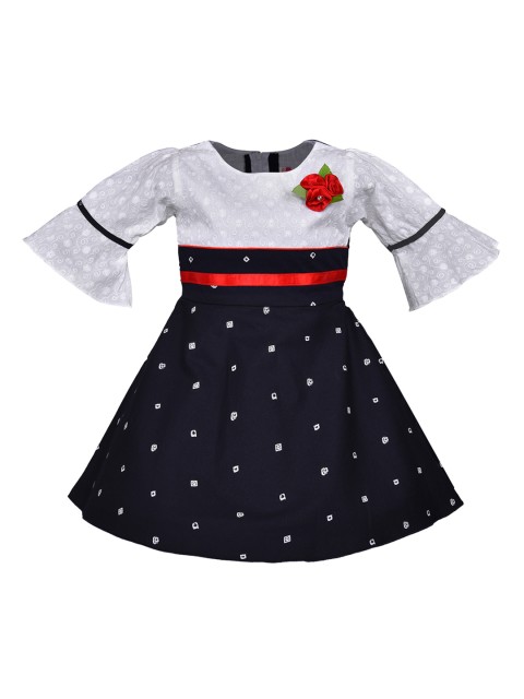 

Wish Karo Girls Navy Blue Printed Fit and Flare Dress