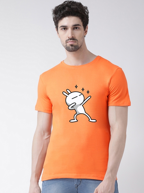 

Friskers Men Orange Printed Round Neck T-shirt