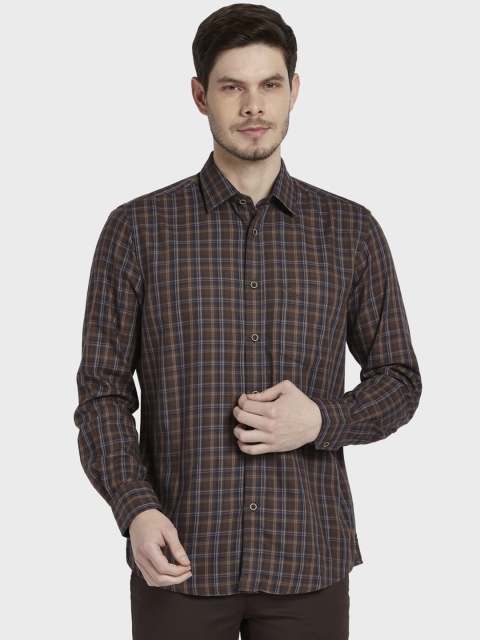

ColorPlus Men Brown & Navy Blue Tailored Fit Checked Casual Shirt