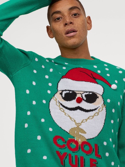 

H&M Men Green Jacquard-Knit Jumper