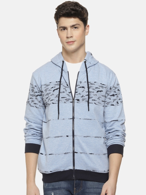 Campus Sutra Men Blue Printed Hooded Sweatshirt